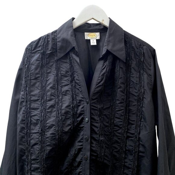 TALBOTS Ruched Shirt Plus Size 20 Womens Black Cotton Top Evening Button Up - Picture 2 of 8